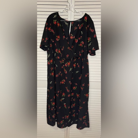 Escalier Women’s Faux Wrap Dress Deep V-Neck Maxi Floral Romantic Black Size 2X - Picture 1 of 16